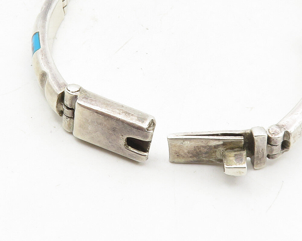 MEXICO 925 Sterling Silver  Vintage Turquoise Bar Link Chain Bracelet  BT4367