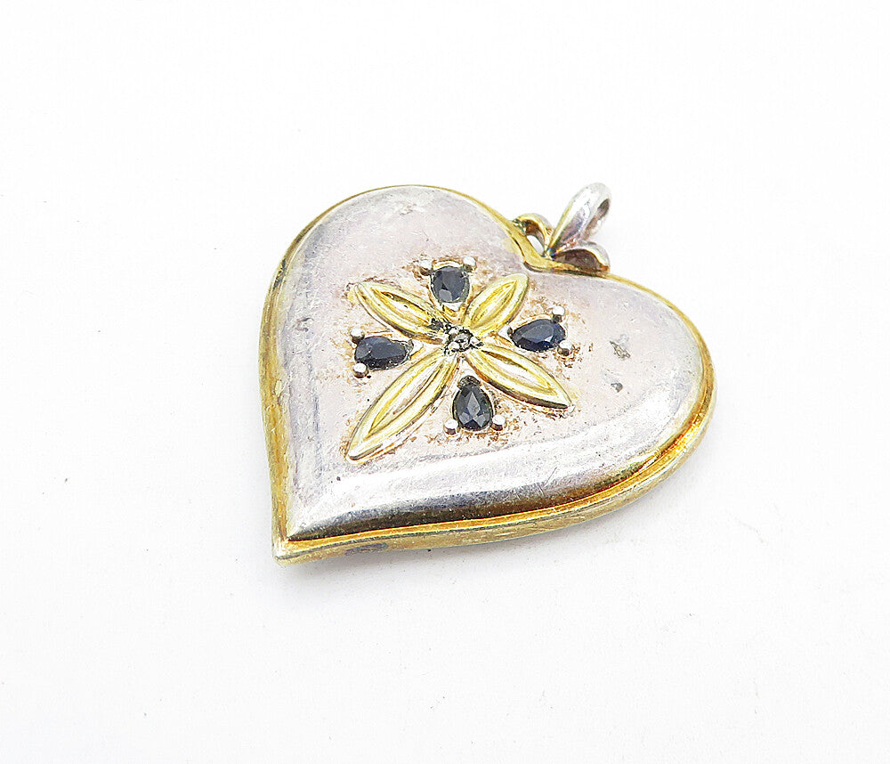 925 Sterling Silver  Vintage Sapphire Daughter Quote Heart Pendant  PT5304