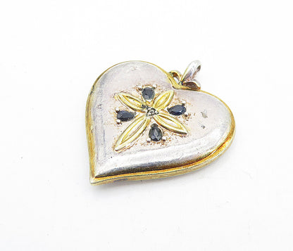 925 Sterling Silver  Vintage Sapphire Daughter Quote Heart Pendant  PT5304