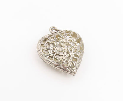 925 Sterling Silver Vintage Pendant Etched Openwork Love Heart OPENS  PT25955