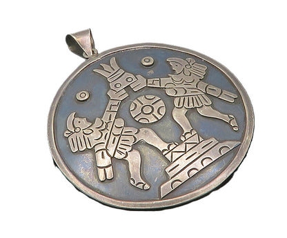 925 Sterling Silver  Vintage Oxidized Warriors Round Brooch Pin  BP7469