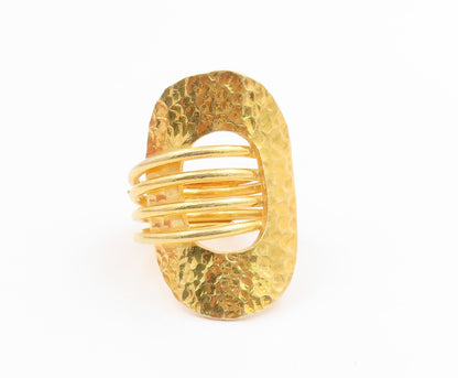 925 Sterling Silver Vintage Ring Gold Plated Bold Hammered Band  Sz 9.5  RG35713
