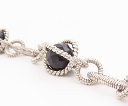 925 Sterling Silver Vintage Bracelet JUDITH RIPKA Onyx Twisted Rope  BT12189