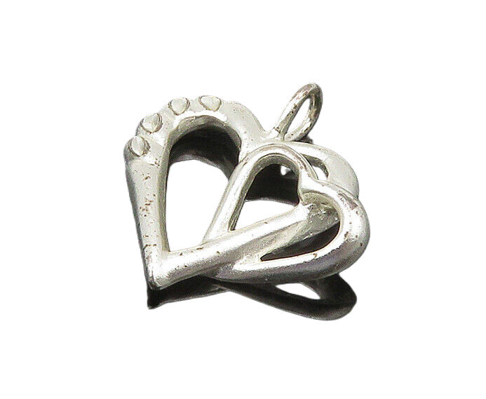 925 Sterling Silver  Vintage Shiny Diamond Cut Love Hearts Pendant  PT17286