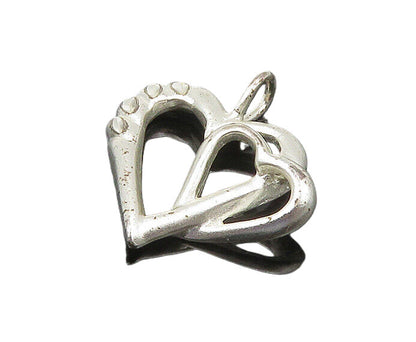 925 Sterling Silver  Vintage Shiny Diamond Cut Love Hearts Pendant  PT17286