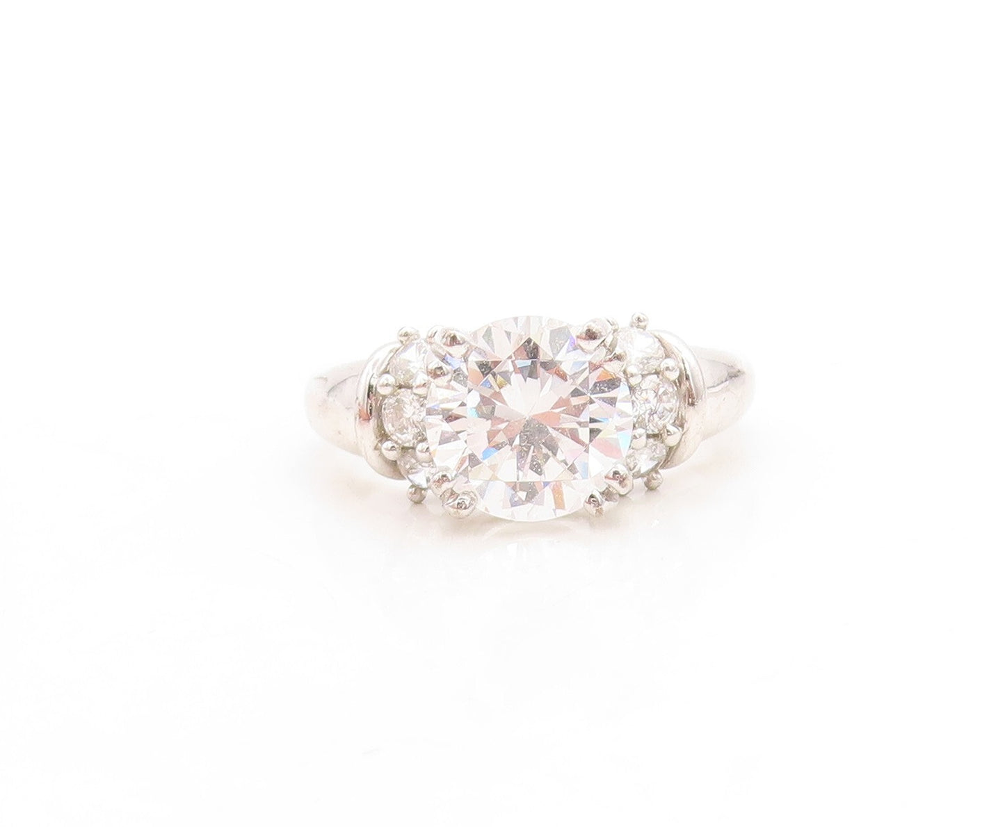 925 Sterling Silver Vintage Ring Round Cut CZ Inlay  Sz 7  RG31487
