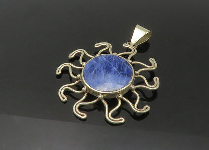 925 Sterling Silver  Vintage Inlaid Sodalite Shining Sun Motif Pendant PT18352