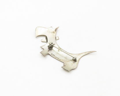 MEXICO 925 Sterling Silver  Vintage Shiny Smooth Dog Motif Brooch Pin  BP6656