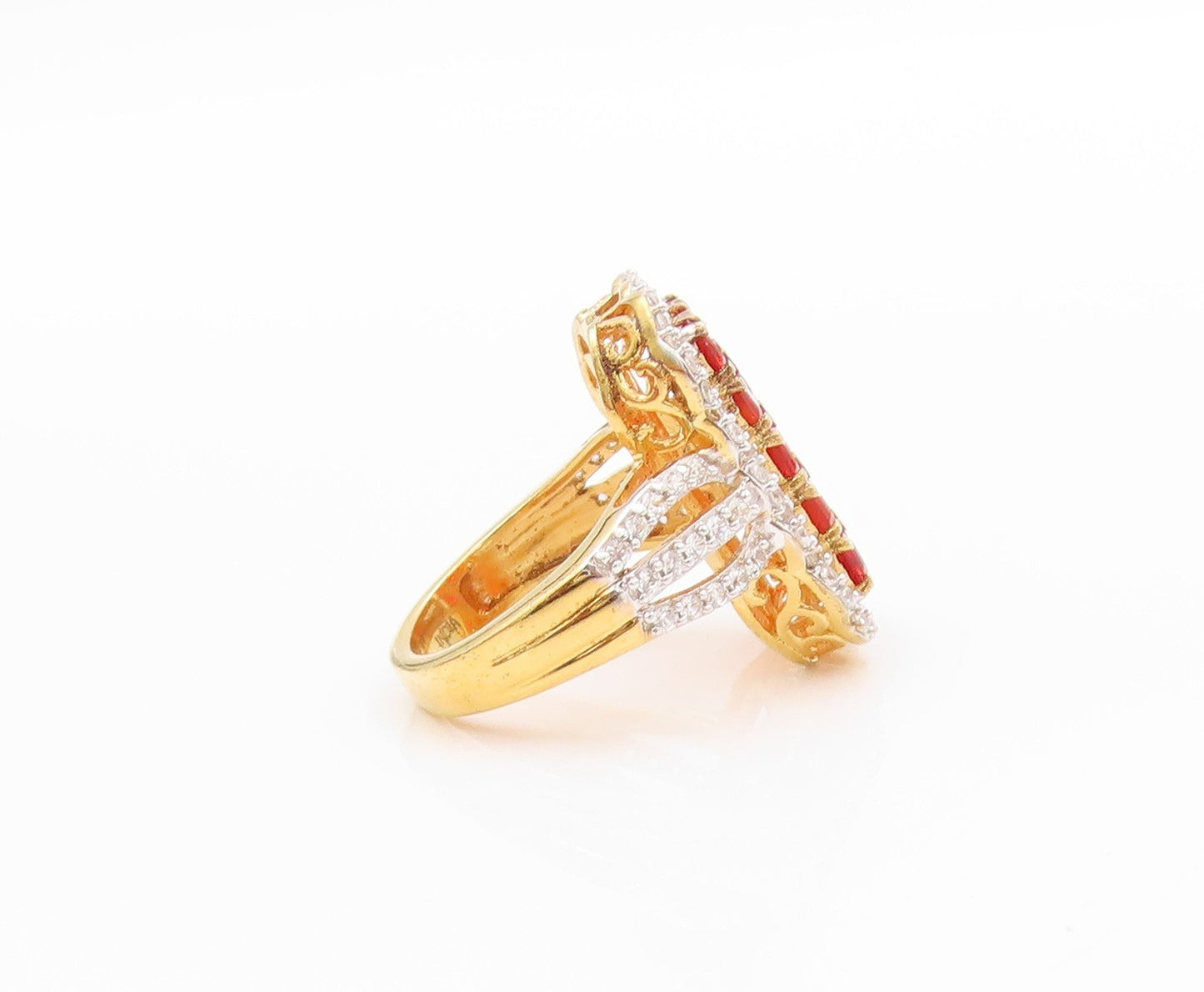 925 Sterling Silver Vintage Ring Gold Plated Orange & White CZ  Sz 5.5  RG32463