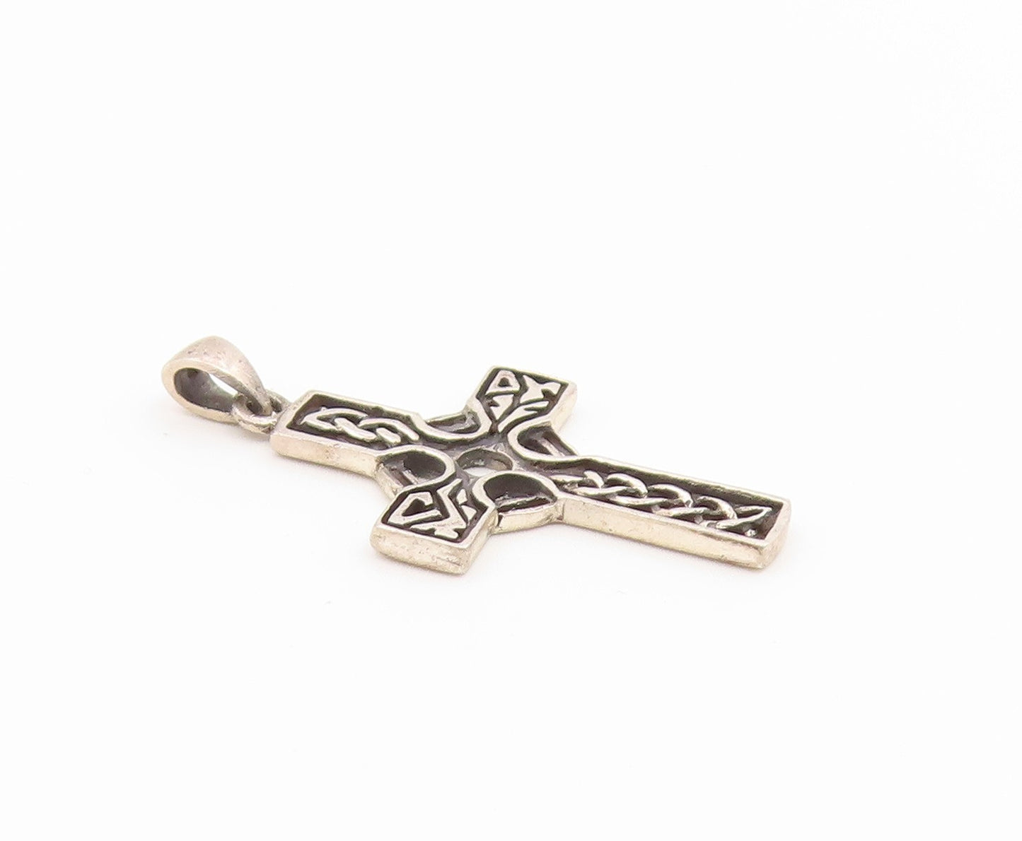 925 Sterling Silver Vintage Pendant Classic Celtic Knotwork Cross Charm  PT26582