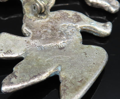 925 Silver  Vintage Antique Hand Holding Flower & Dove Birds Brooch Pin BP9573