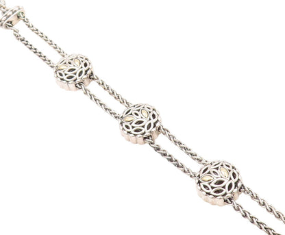14k Gold 925 Sterling Silver Vintage Bracelet Round Floral Cut Chained  BT11091