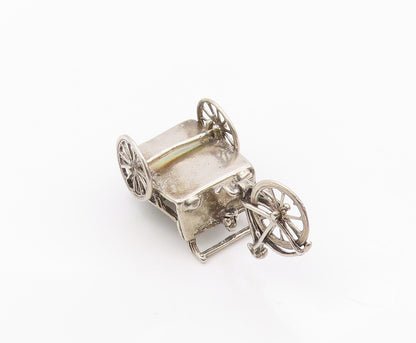 925 Sterling Silver  Vintage Enamel Flowers on Bicycle Wagon Trinket  TR2746