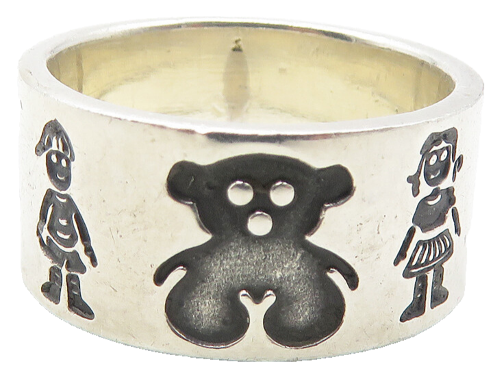 MEXICO 925 Silver  Vintage Oxidized Teddy Bear Kids Band Ring Sz 7.5  RG12057