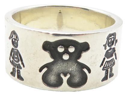 MEXICO 925 Silver  Vintage Oxidized Teddy Bear Kids Band Ring Sz 7.5  RG12057