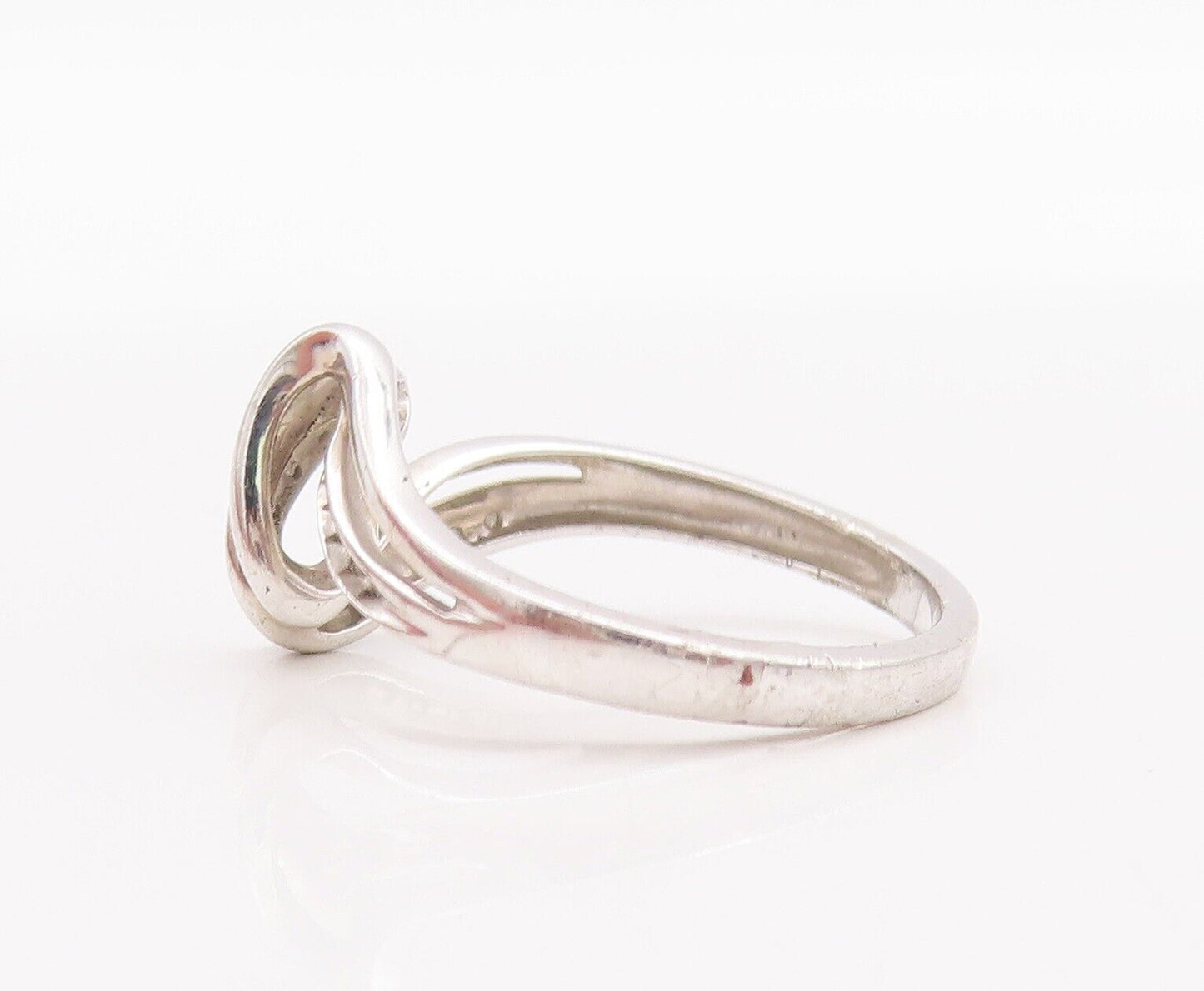 925 Sterling Silver Vintage Ring Designer Swirl Carved Diamonds  Sz 7.5  RG28573