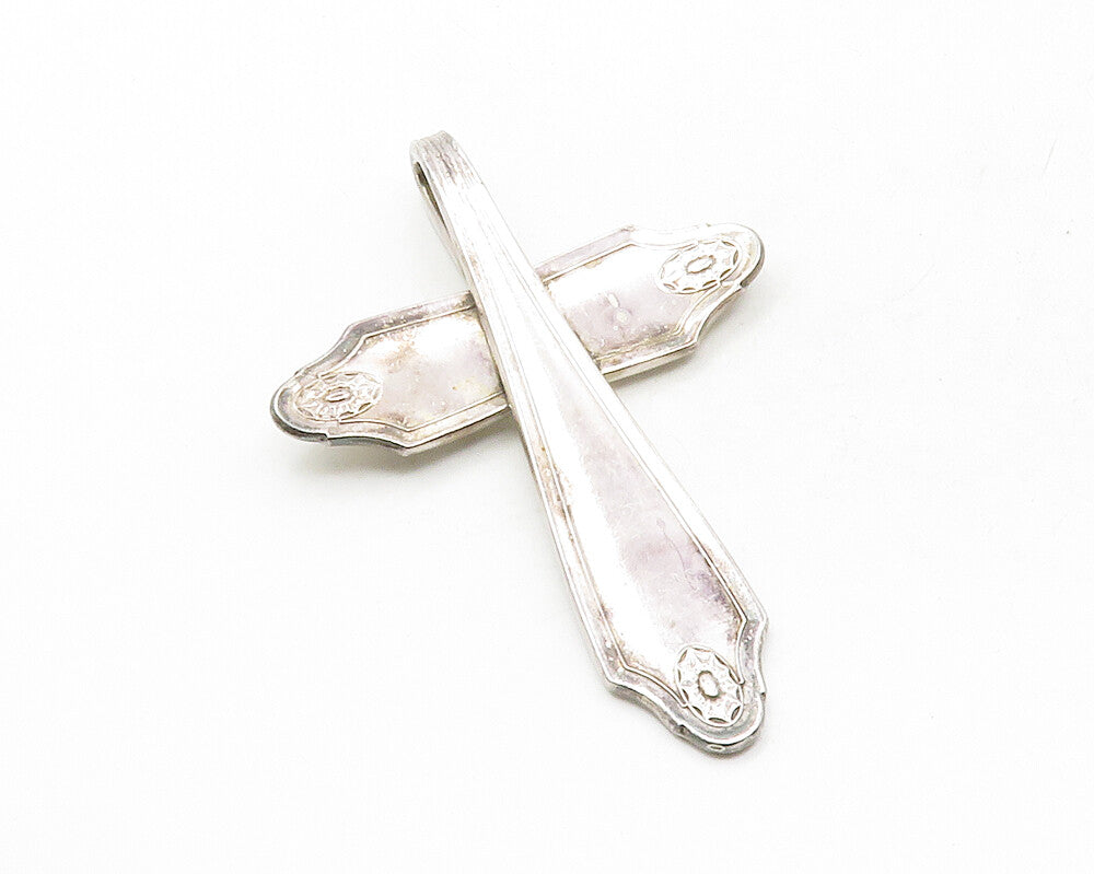 925 Sterling Silver  Vintage Floral Detail Religious Cross Pendant  PT9837