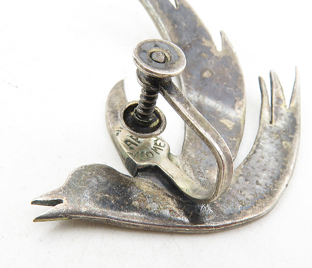 APL MEXICO 925 Silver  Vintage Oxidized Bird Motif Non Pierce Earrings  EG4681
