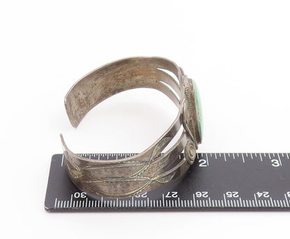 925 Sterling Silver Vintage Bracelet SOUTHWESTERN Green Turquoise Cuff BT11794