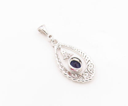 925 Silver  Vintage Stunning Sapphire & Cubic Zirconia Drop Pendant  PT21867