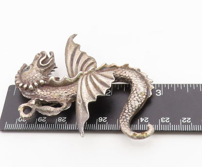 925 Sterling Silver Vintage Brooch Antique Etched Flying Dragon Pin  BP12115