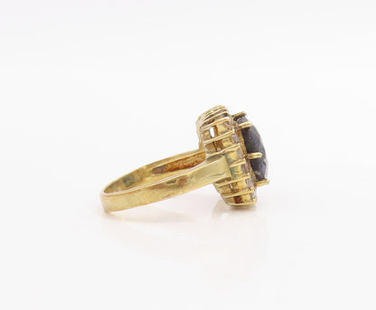 925 Sterling Silver Vintage Ring Gold Plated Square Framed Gem & CZ Sz 6 RG30532