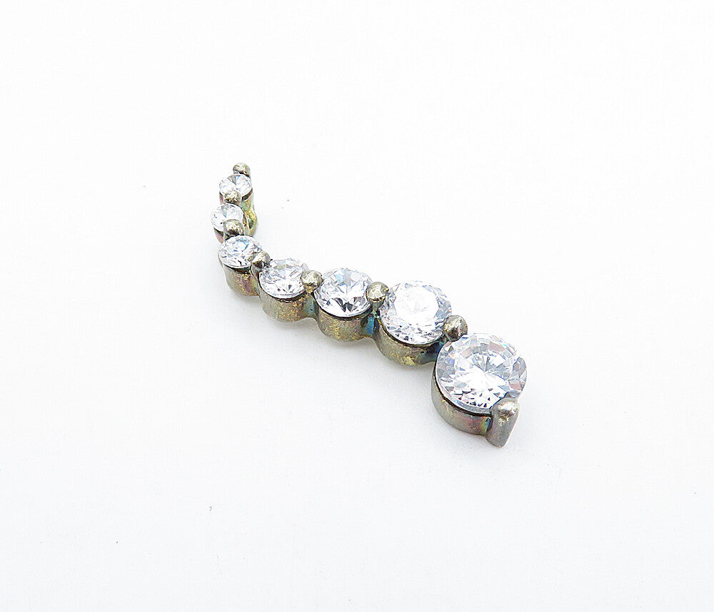 925 Sterling Silver  Vintage Sparkling Graduated Cubic Zirconia Pendant PT2995