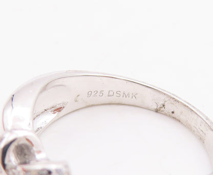 925 Sterling Silver Vintage Ring Designer Cutout CZ Inlay Knot  Sz 7  RG29253