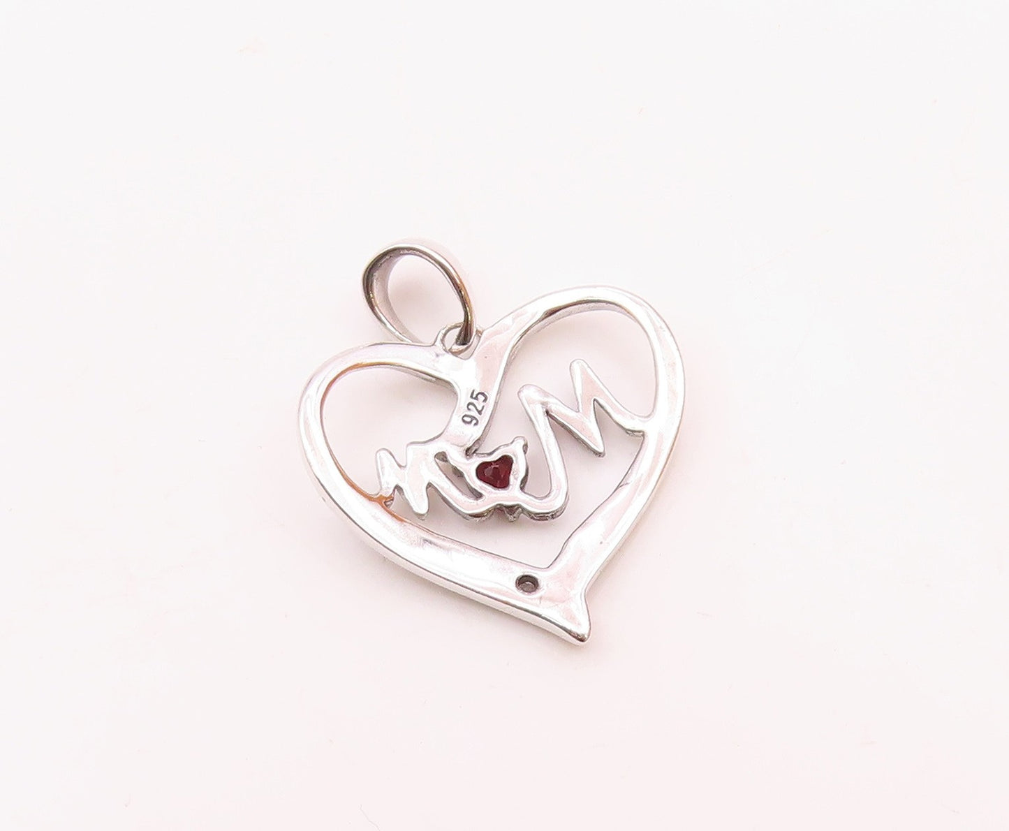 925 Sterling Silver  Vintage Genuine Diamond Mom Love Heart Pendant  PT17622