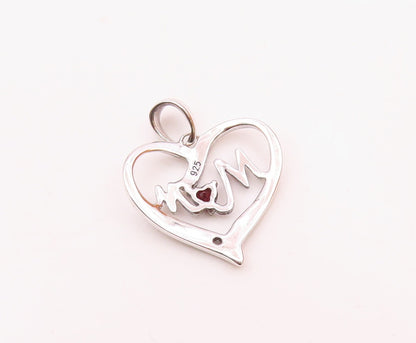 925 Sterling Silver  Vintage Genuine Diamond Mom Love Heart Pendant  PT17622