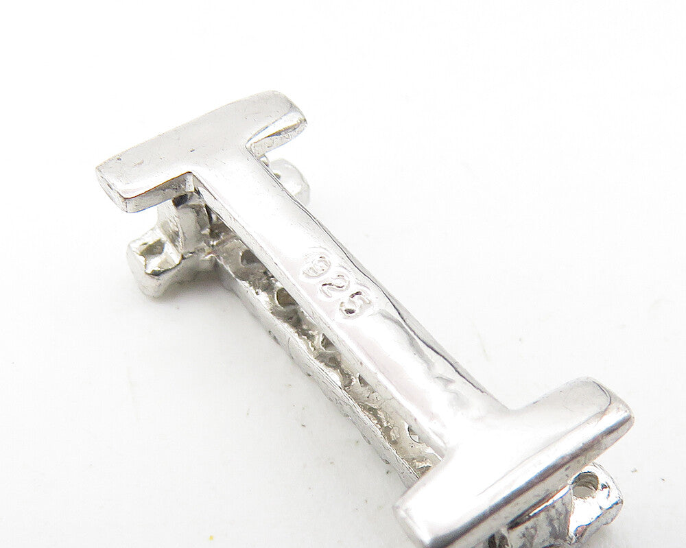 925 Sterling Silver  Sparkling White Topaz Letter I Initial Pendant  PT8982