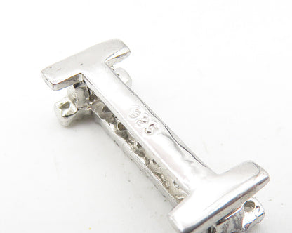925 Sterling Silver  Sparkling White Topaz Letter I Initial Pendant  PT8982