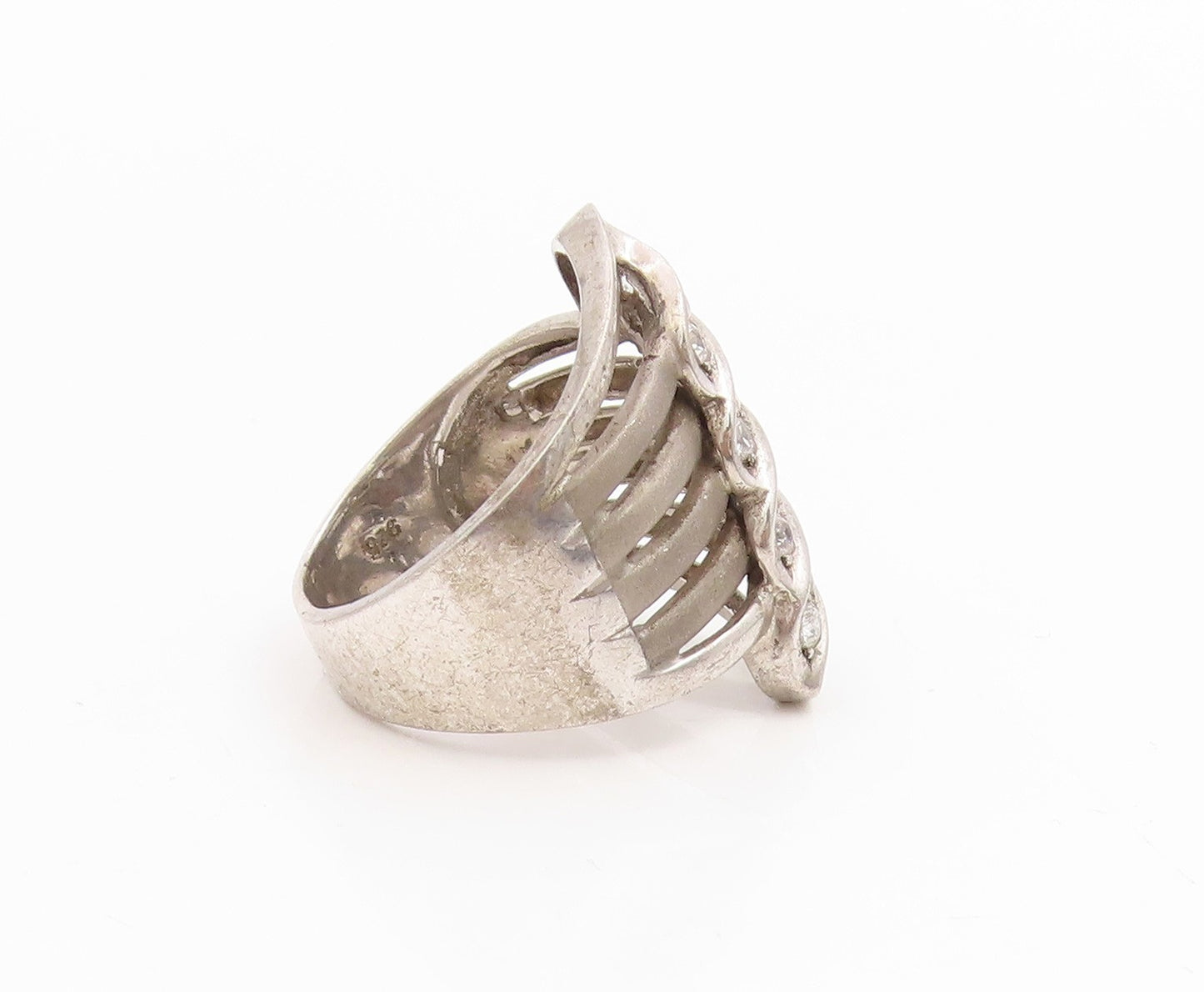 925 Sterling Silver Vintage Ring Multi Row CZ Wave Design Band  Sz 8  RG34934