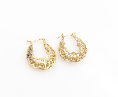 925 Sterling Silver Vintage Earrings Gold Plated Openwork Mandala Hoops  EG13761