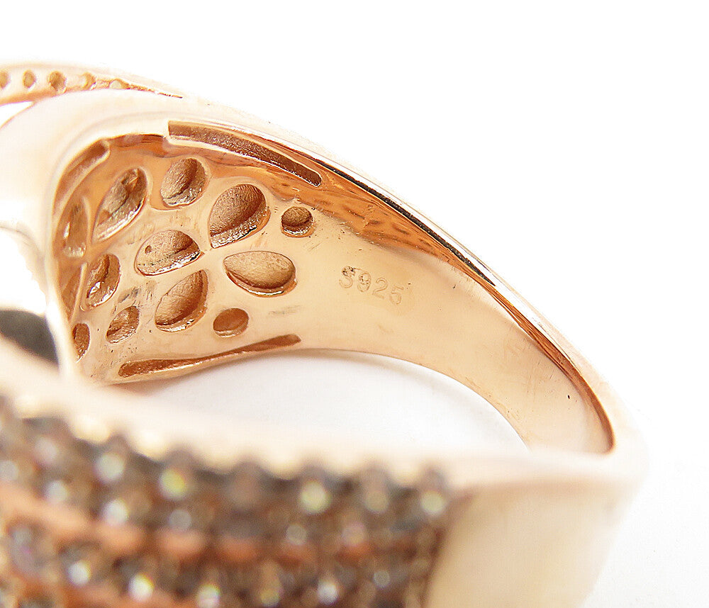 925 Sterling Silver Topaz Encrusted Rose Gold Filled Band Ring Sz 7 RG4104