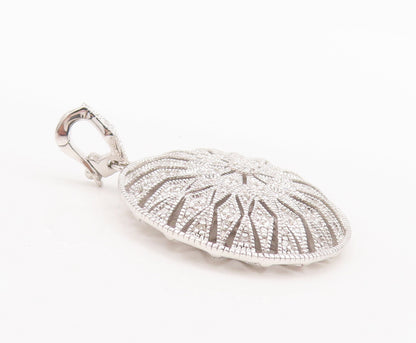 925 Sterling Silver Vintage Pendant Round Flower Genuine Diamonds  PT22680