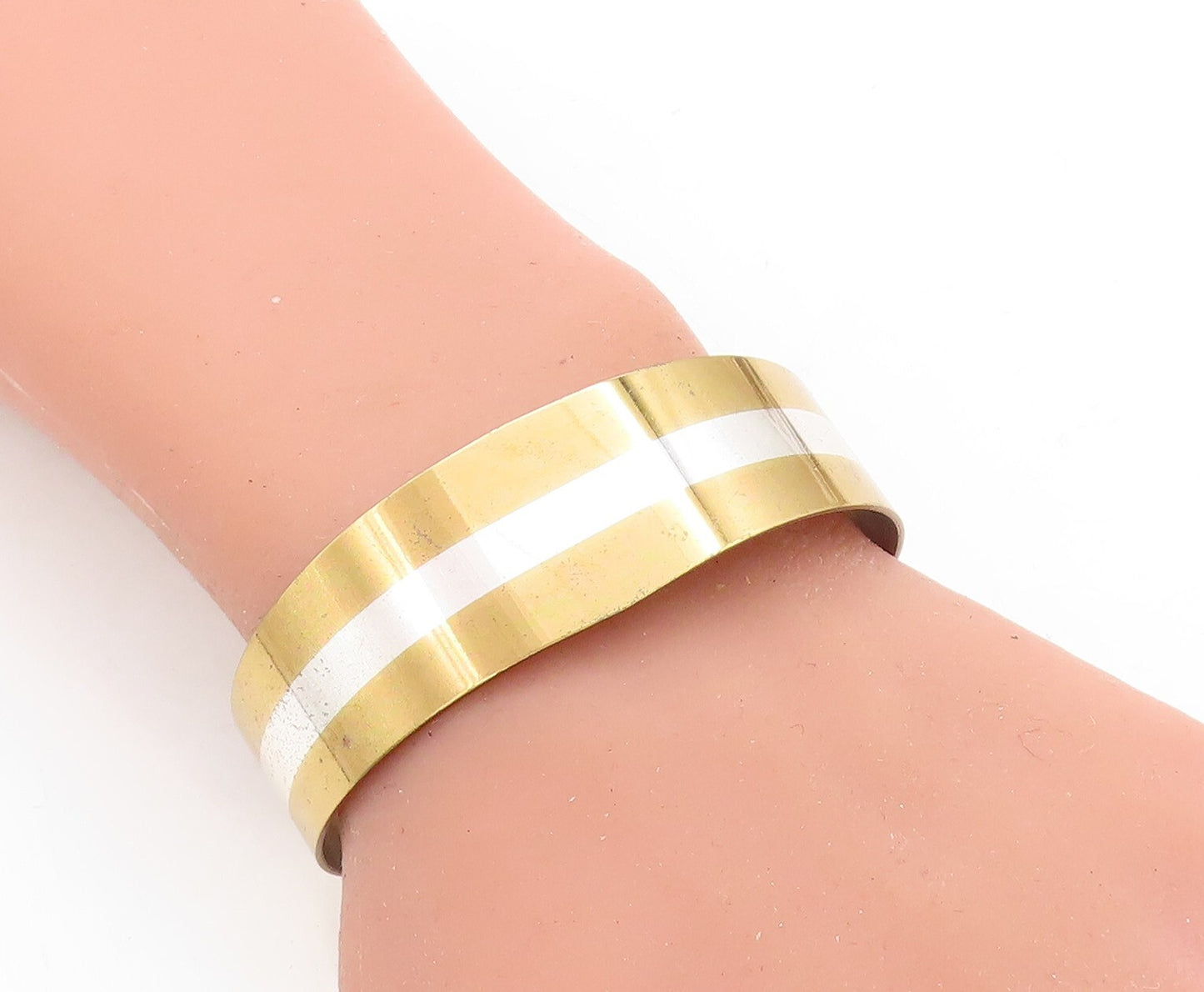 LILLIAN VERNON 925 Sterling Silver  Vintage Shiny 3 Tone Cuff Bracelet  BT1714