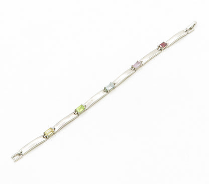 925 Sterling Silver  Topaz Amethyst & Peridot Bar Link Chain Bracelet  BT6224