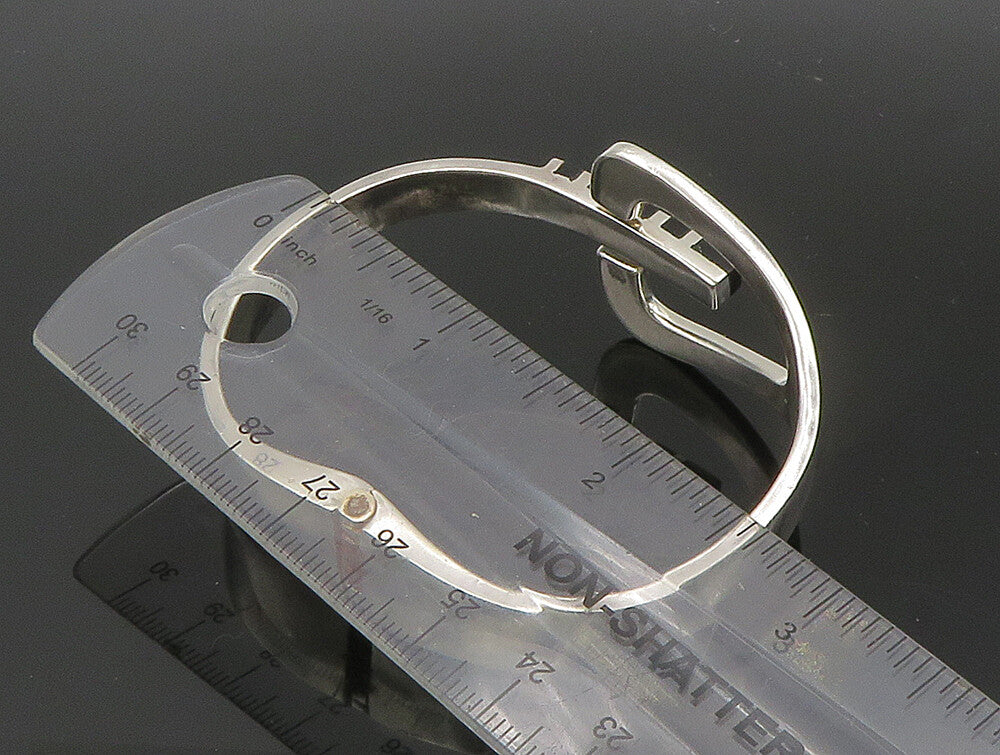 MEXICO 925 Sterling Silver  Vintage Black Onyx Striped Bangle Bracelet  BT1381