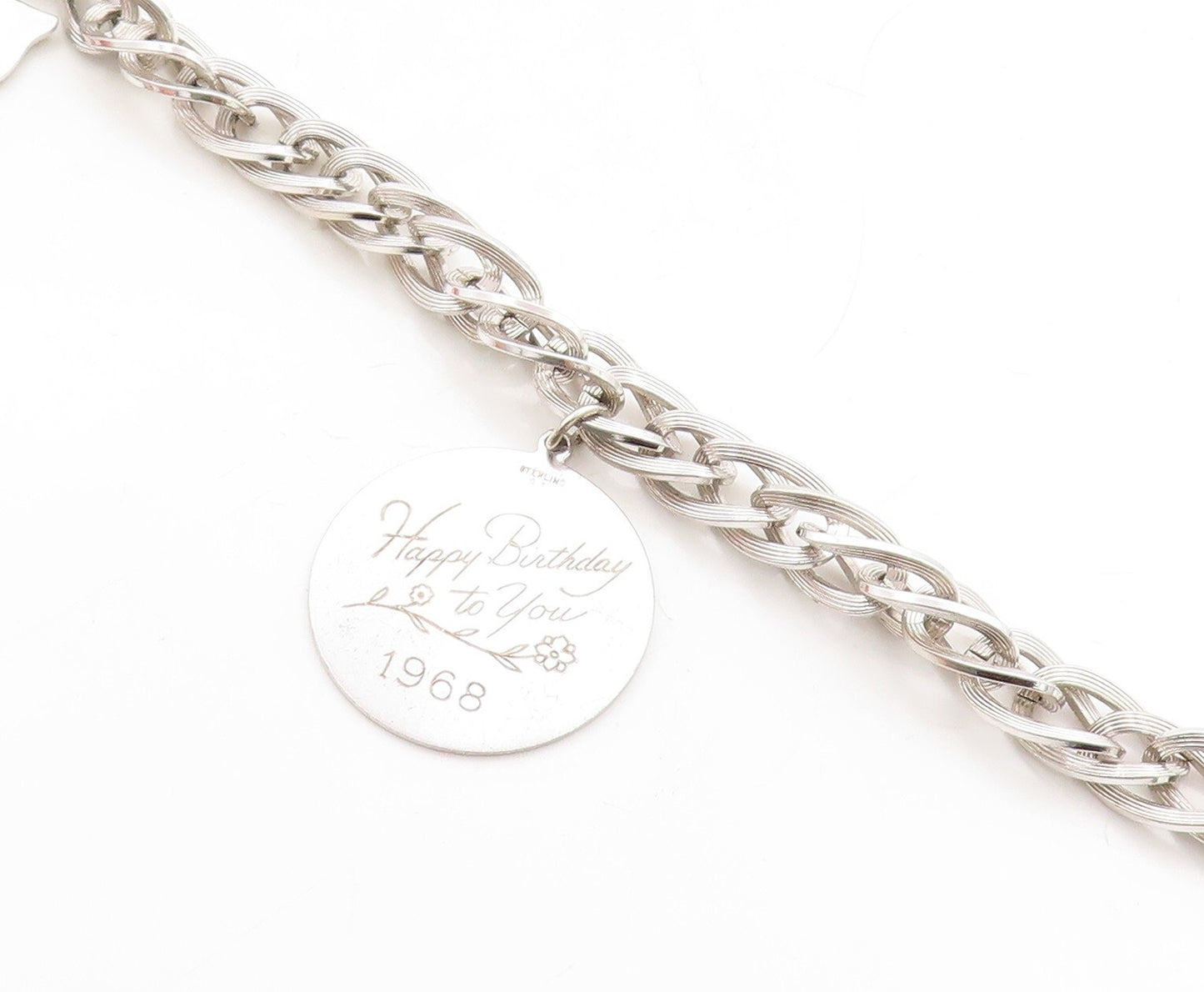 925 Sterling Silver  Vintage Shiny Mother Love Charmed Chain Bracelet  BT1477