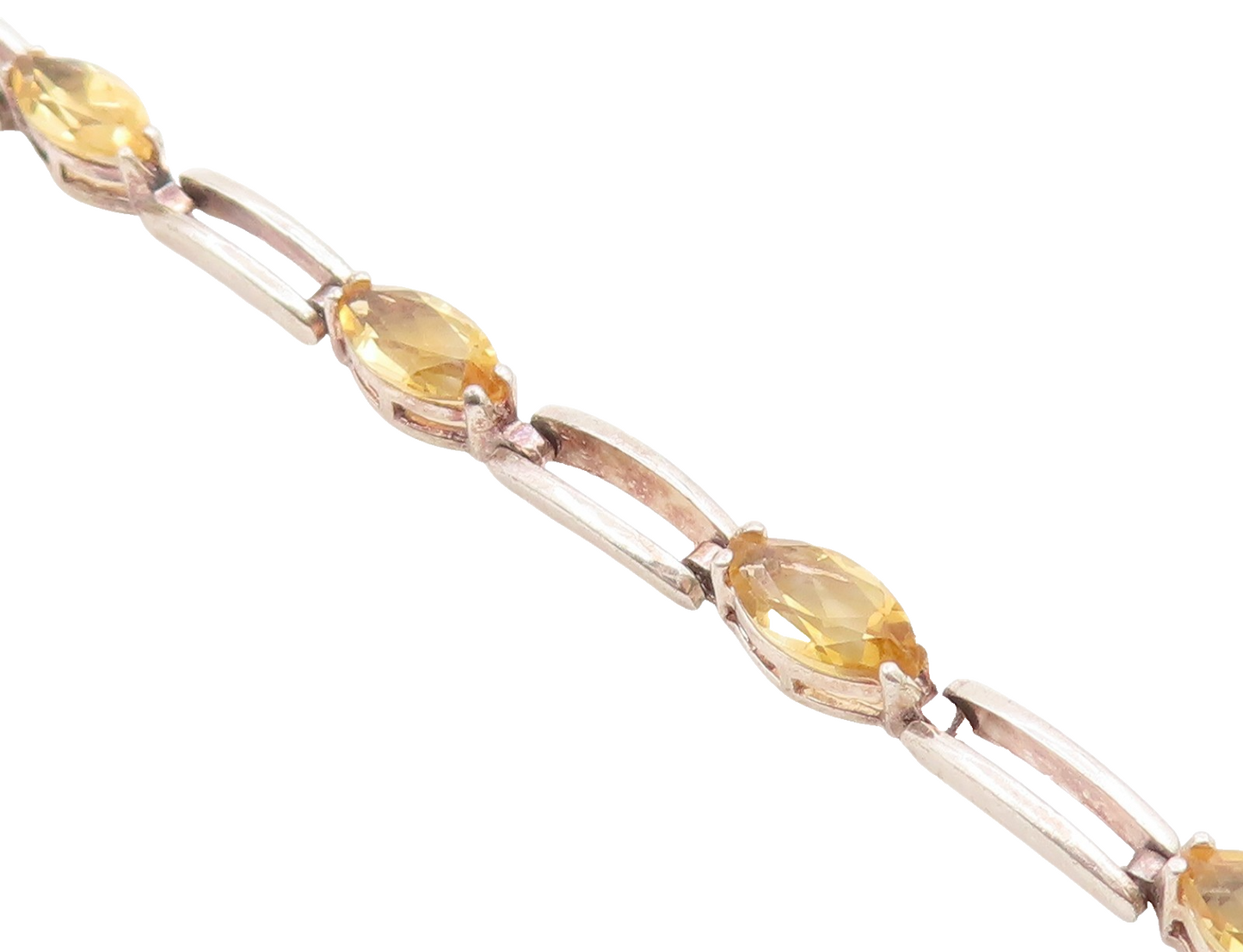 925 Sterling Silver Vintage Bracelet Modernist Marquise Cut Citrine Link BT12171