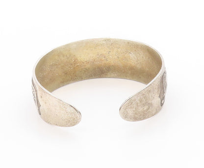 925 Sterling Silver Vintage Bracelet Etched Tribal Elephant Parade Cuff  BT11407