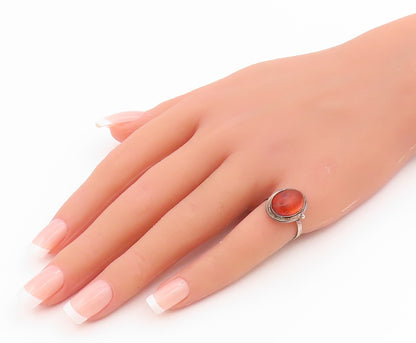 925 Sterling Silver Vintage Ring POLAND Cabochon Amber Band  Sz 5  RG35426