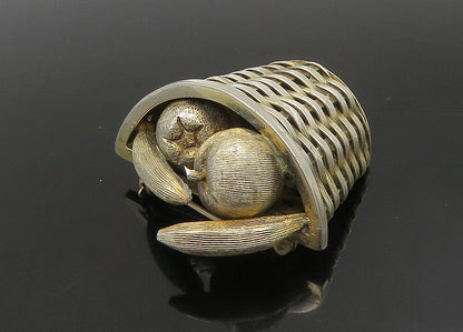 JANNA MEXICO 925 Sterling Silver  Vintage Shiny Fruit Basket Brooch Pin BP9134