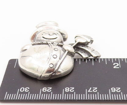 925 Sterling Silver Vintage Pendant Dark Tone Puffed Snowman   PT24439