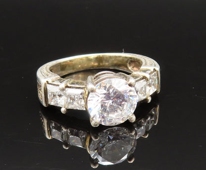 925 Silver  Vintage Multi Cubic Zirconia Etched Shank Ring Sz 6  RG25630
