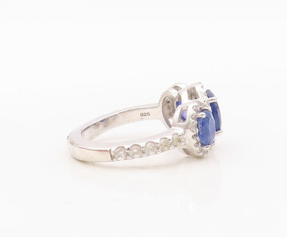 925 Sterling Silver Vintage Ring Oval Cut Sapphire Halo Topaz  Sz 7.5  RG30438