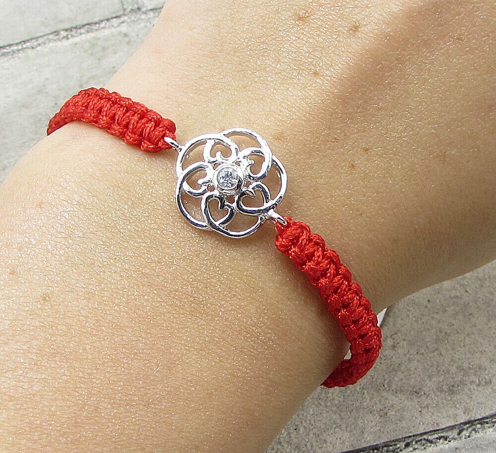925 Silver  Cubic Zirconia Floral Love Adjustable Friendship Bracelet  BT1020