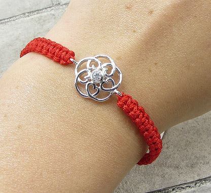 925 Silver  Cubic Zirconia Floral Love Adjustable Friendship Bracelet  BT1020