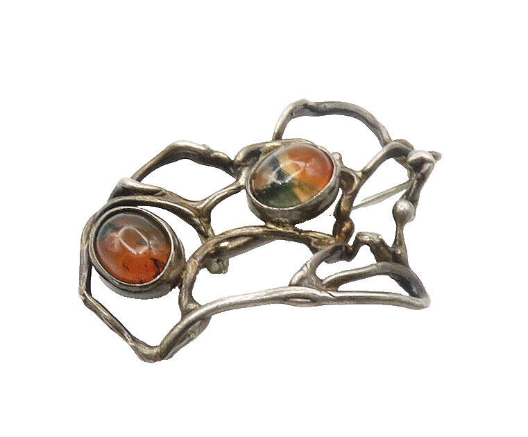 JUDITH WRIGHT 925  Silver  Vintage Agate Modernist Design Brooch Pin  BP6971